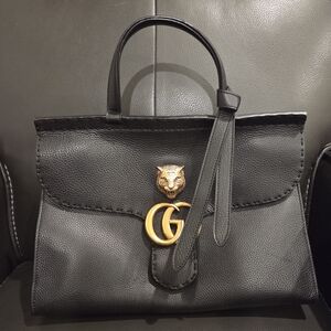 Gucci Black Leather Satchel with Gold Accents Very Rare Discontinue By Gucci